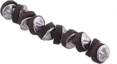 Round silver magnets with dark rubber bands on a flexible magnetic bar