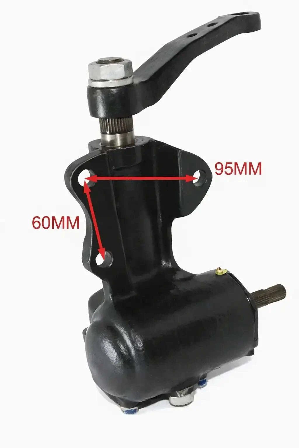 Steering gear box assembly with clamp mount; 60mm height and 95mm width indicators