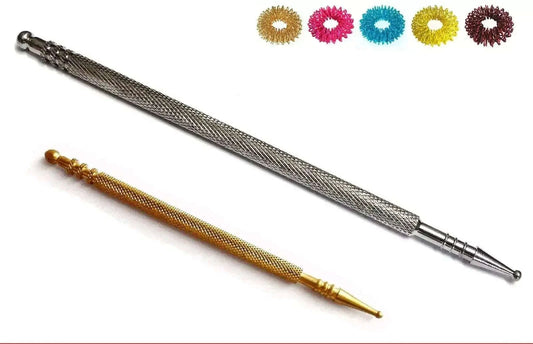 Sujok Acupressure Metal Probe Diagnostic Slim Silver Mega Long Jimmy 5 Rings - StellerGear