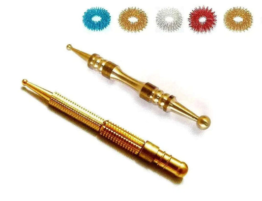 Gold metal diagnostic probe compacts with center roller tip and spiked rings (set of 5)