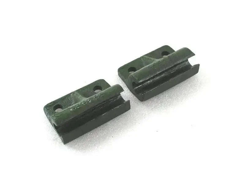 Metal tailgate door hinge brackets with screw holes, dark green finish