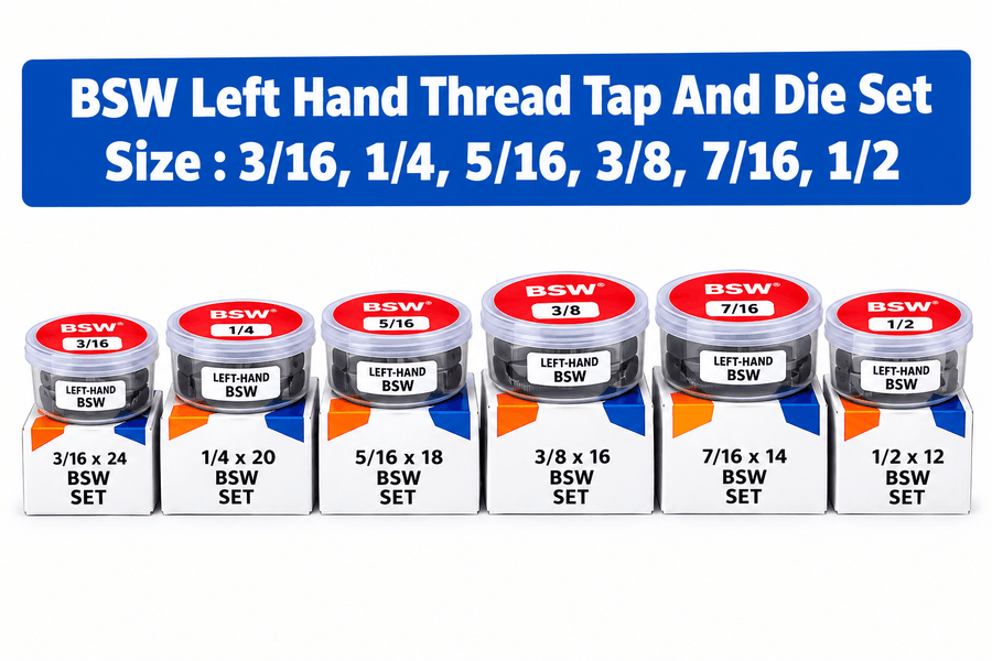 Tap and Die Set BSW Left Hand Thread 3/16,1/4, 5/16,3/8,7/16,1/2 English Thread StellerGear