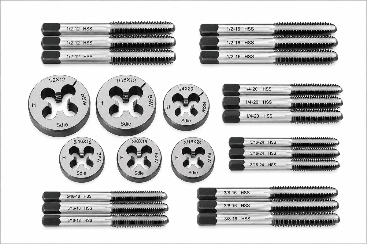 Tap and Die Set BSW Left Hand Thread 3/16,1/4, 5/16,3/8,7/16,1/2 English Thread StellerGear