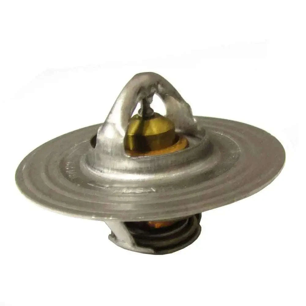 Engine thermostat valve with metal mounting flange and spring plunger