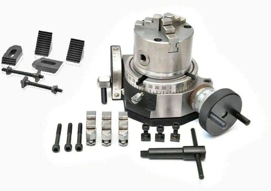 Tilting Rotary Table 4/100mm with 80mm Self Centering Chuck M6 Clamping Kit - StellerGear