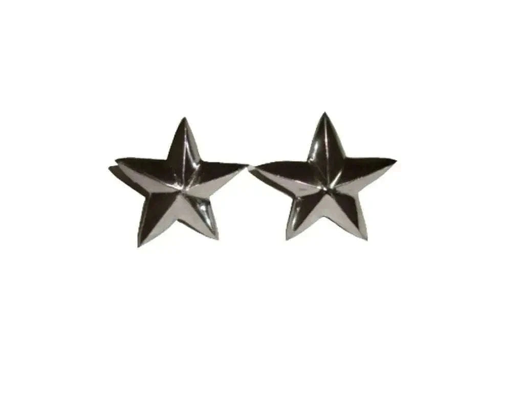 Chrome five-point star decal stickers, two pieces shown