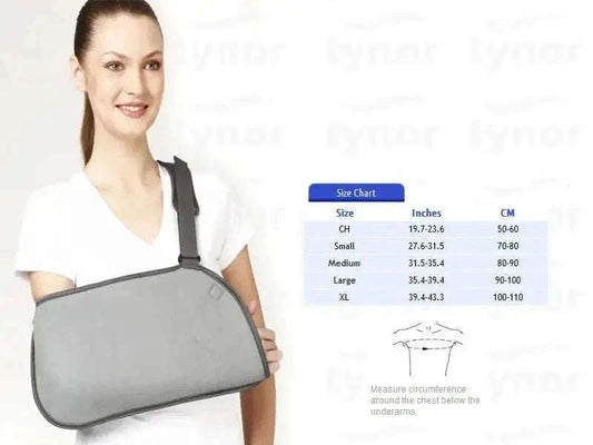 Tynor adjustable pouch arm sling with grey padded pouch and support strap