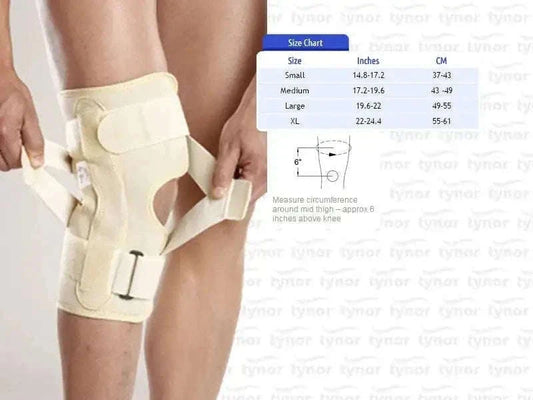 Neoprene knee support brace with adjustable straps, light beige, XL size