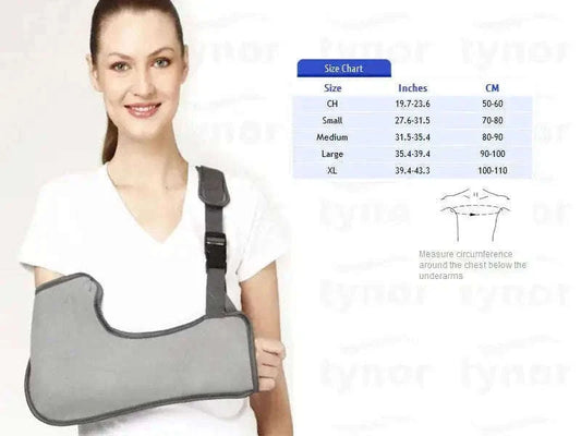 Gray arm sling with padded pouch and adjustable strap