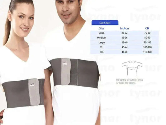 Rib belt with splinting pad, dark gray belt with light gray pad