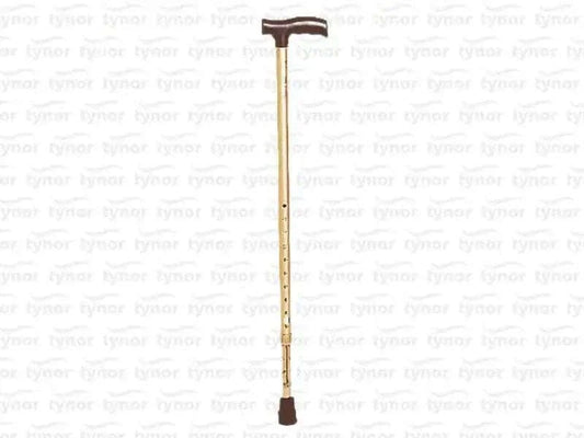 L-type walking stick with hand grip and wrist strap, metallic shaft