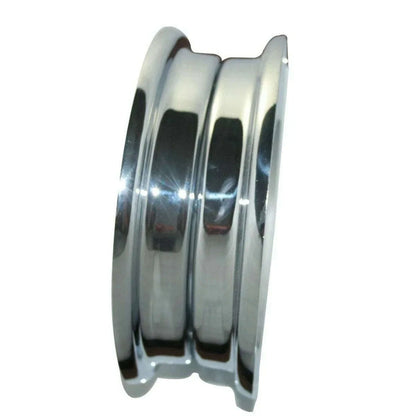 Chrome wheel rim, 3.50 in x 8 in scooter rim, side view with polished lip