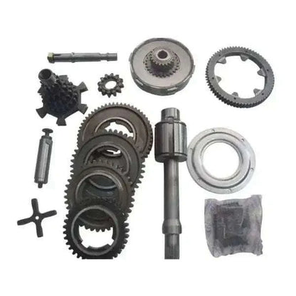 Clutch/gearbox parts kit with cogs, main shaft, and clutch bearing and spacer components