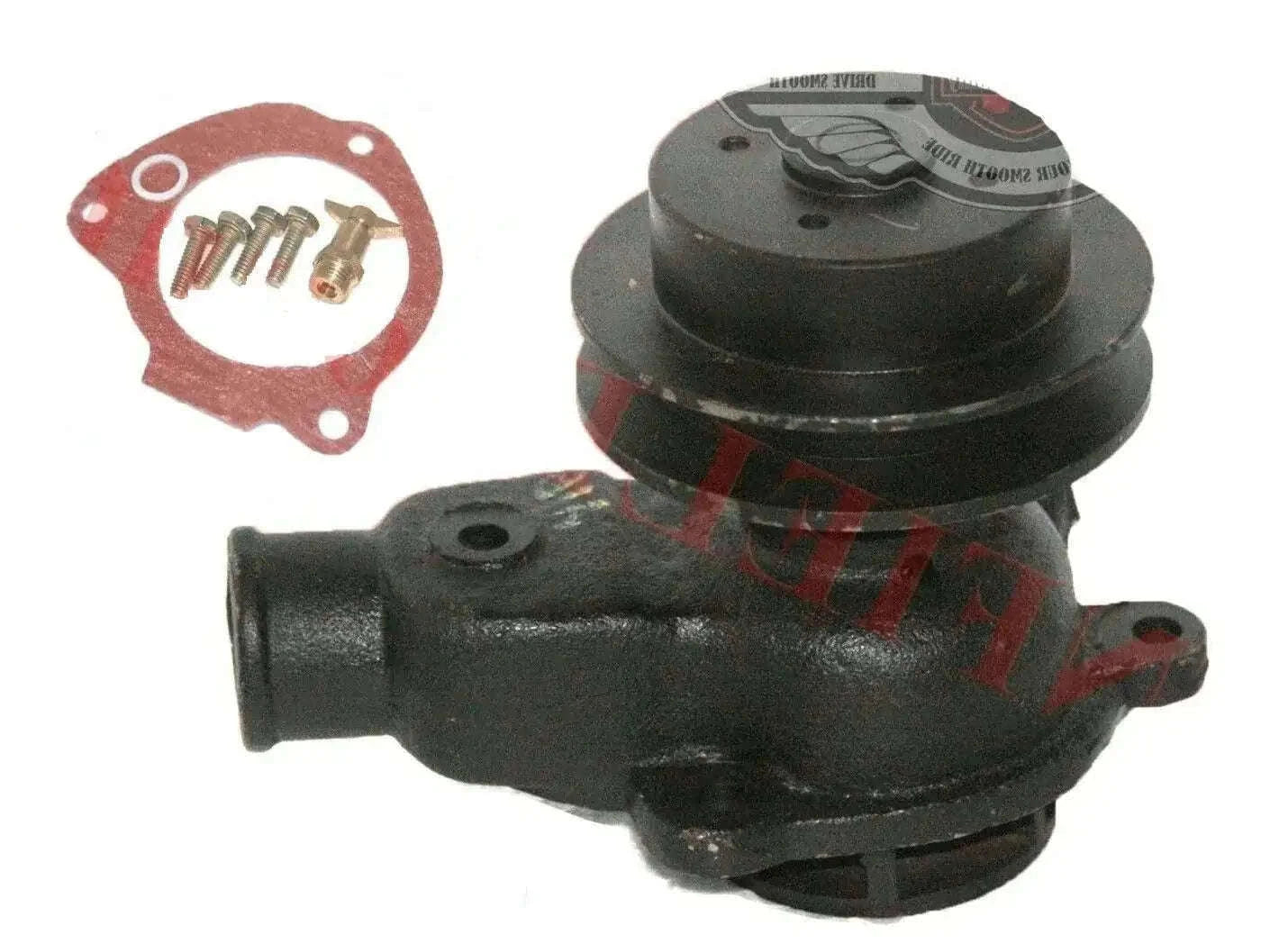 Water pump assembly with gasket and bolts, black metal housing, round pump body