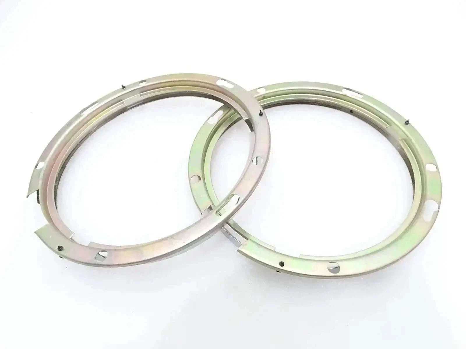 Headlight bezel retaining rings, 7-inch pair, silver metal with mounting holes