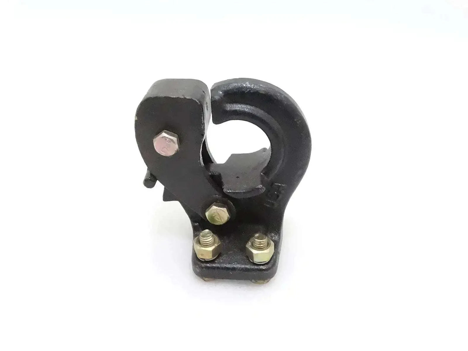 Black metal pintle hitch towing hook with two mounting bolts