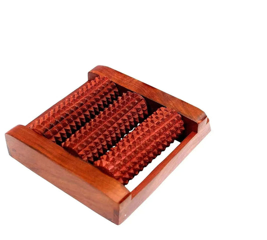 Wooden roller foot massager for stress relief and acupressure