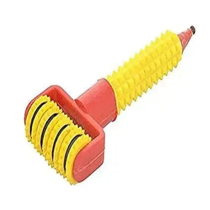 Yellow acupressure face roller with magnetic massage features for pain relief.